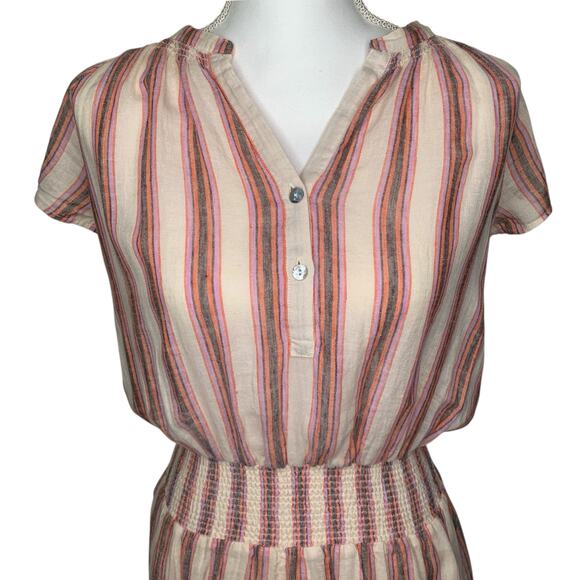 Rails Augustine Camino Stripe Cream Orange Purple Linen Blend Blouson Mini Dress - Picture 9 of 12